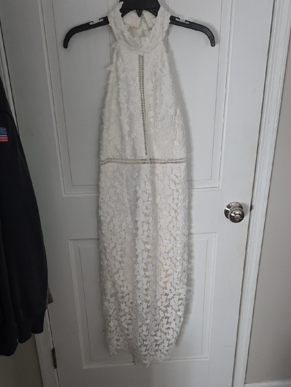 White Floral Lace Halter Midi Dress